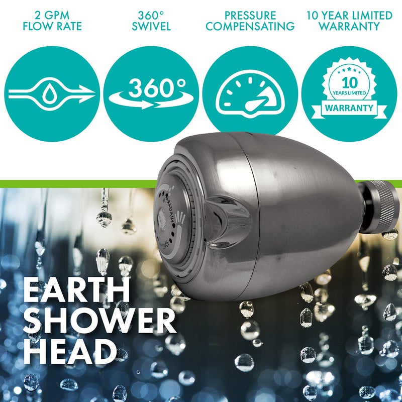 Niagara Conservation Earth Showerhead - Niagara Conservation | Energy & Water Saving Showerhead (2.0 GPM) High-Efficiency 3-Spray Brushed Nickel Fixed Shower Head (N2920BN) - Image 2